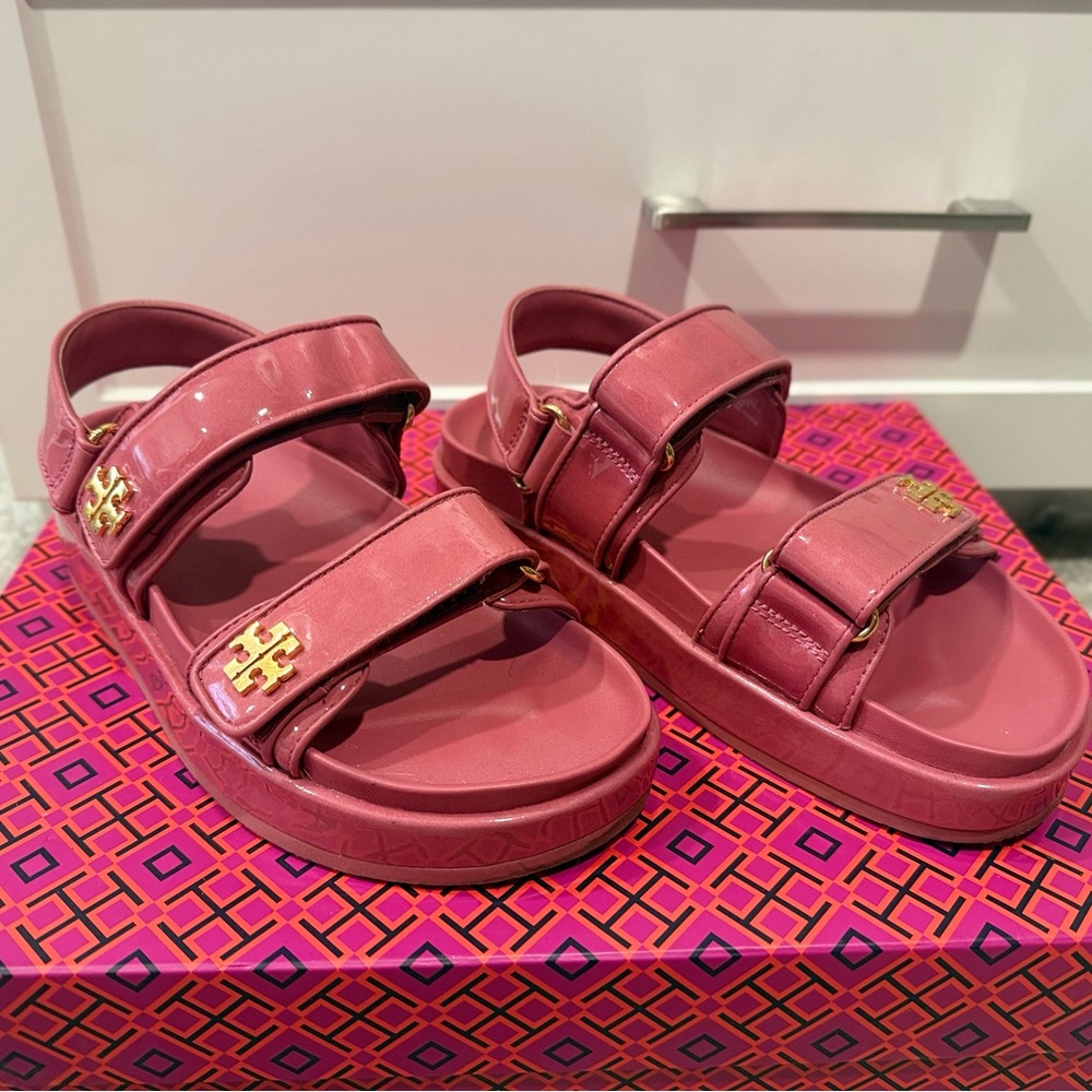 Tory Burch Kira Sport Sandals in Pink with Gold Accents